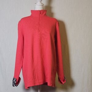 Orvis Womens 1/4 Zip Pullover XL Sweater Shirt Salsa(pink)Floral Trim